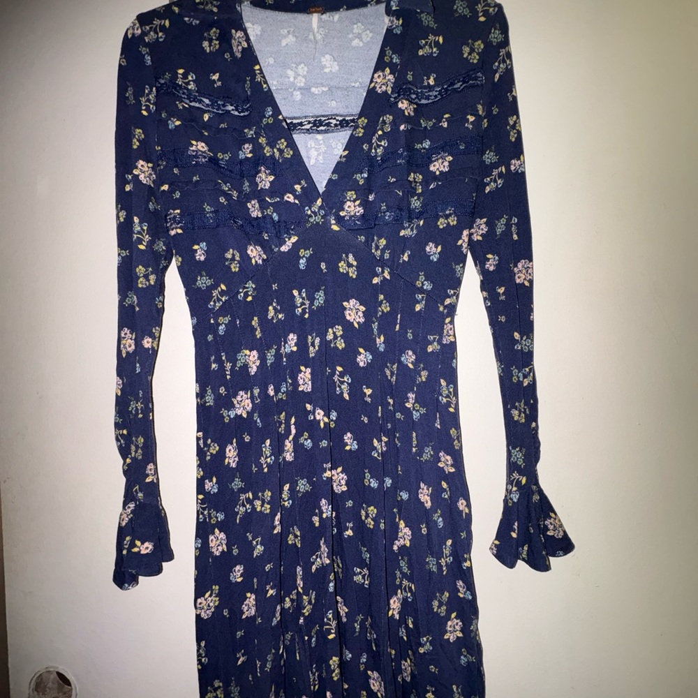 Free People L94717 Good Days Long Sleeve Minidress in Dark Womans Size XS